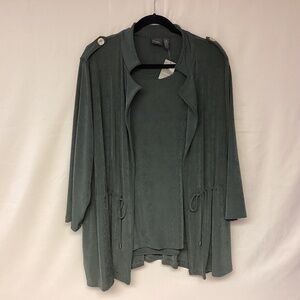Relaxed Open-Front Green Drawstring Jacket
